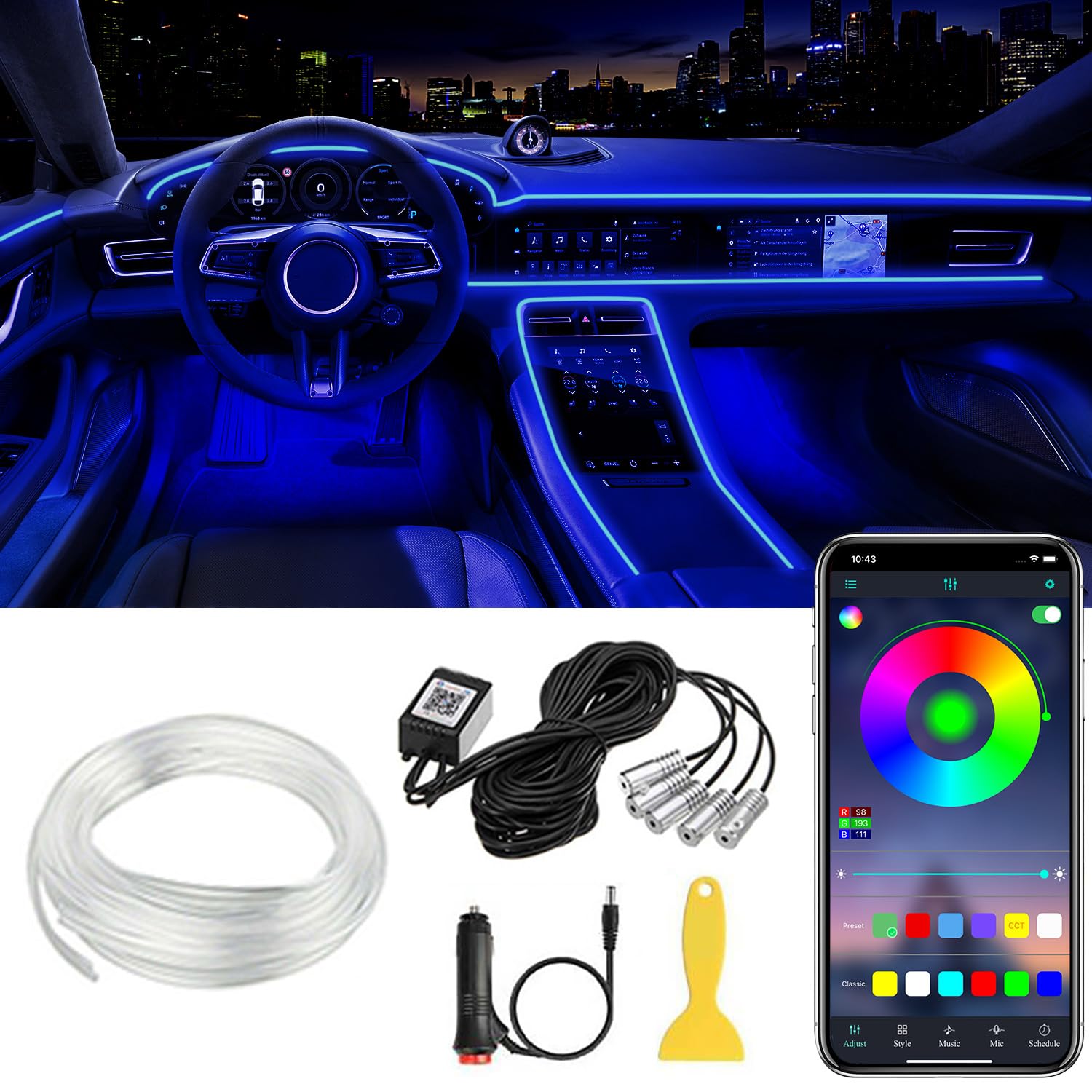 Kit LED intérieur voiture RGB 16 couleurs ambiance