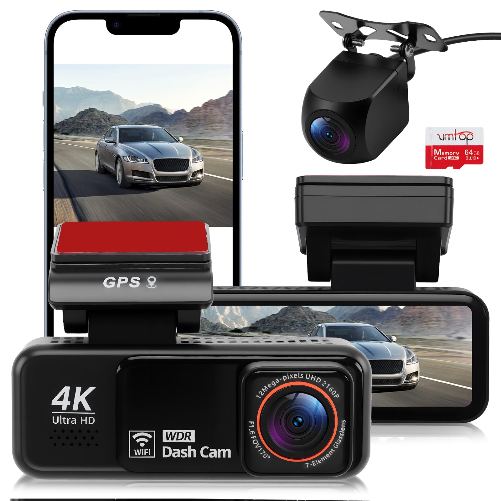 Dashcam avant arrière 4K vision nocturne GPS