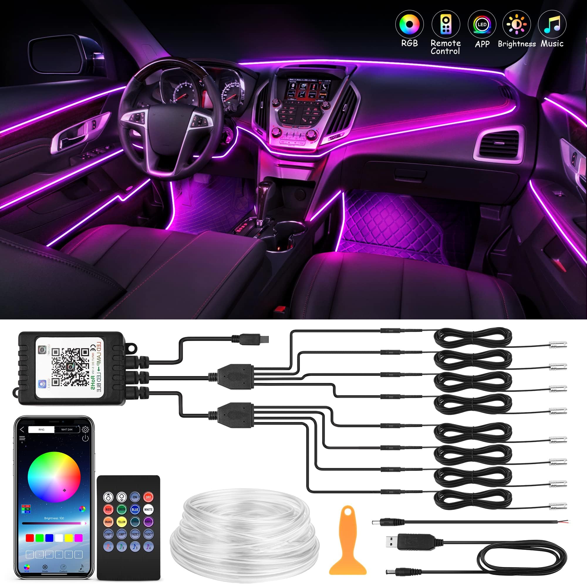 Kit LED RVB intérieur voiture fond blanc