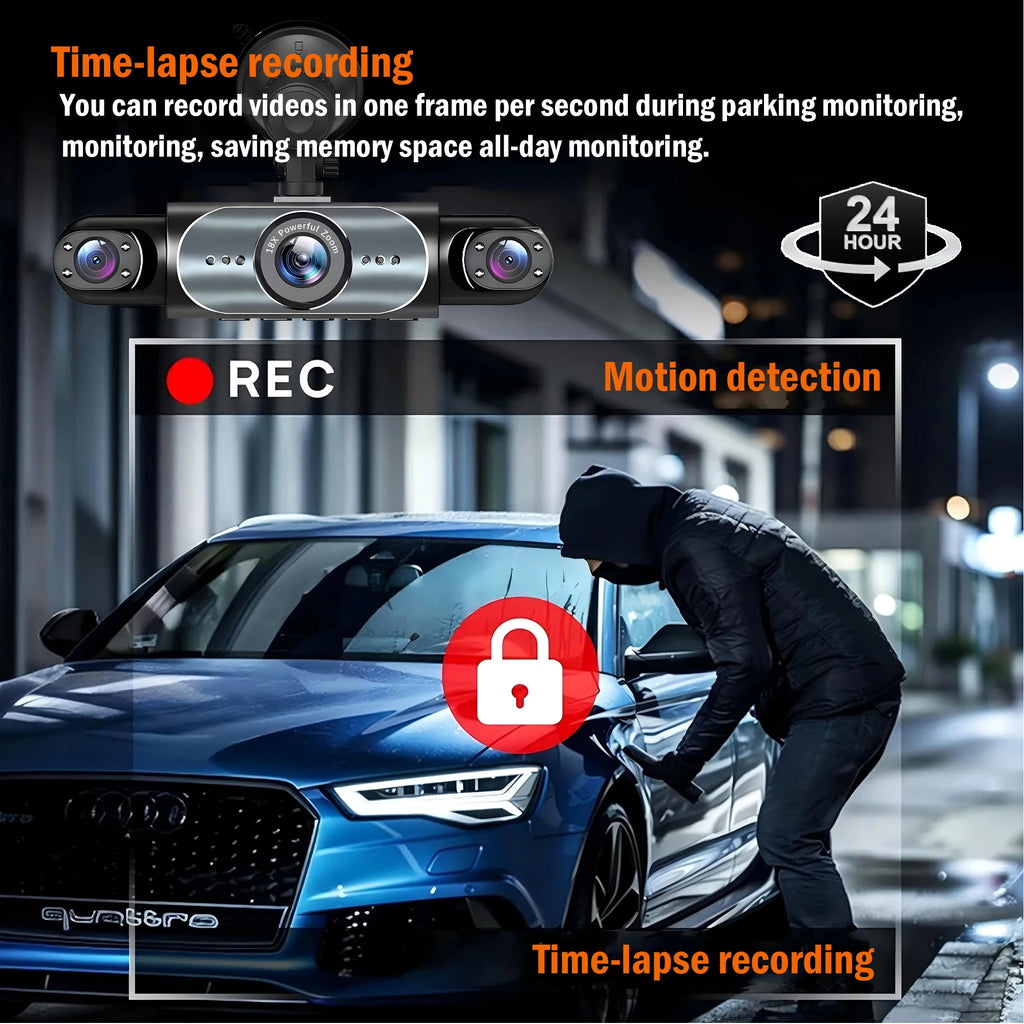 Dashcam Voiture 4 Caméras 360° — Vision Nocturne & Surveillance 24/7
