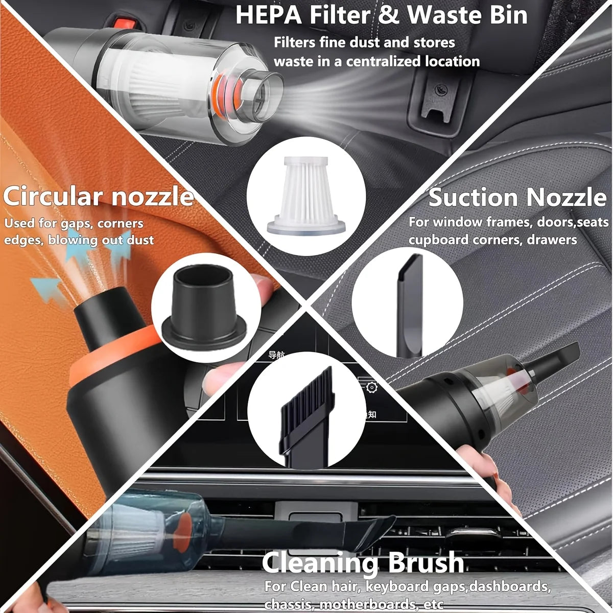 Aspirateur Voiture 12V Portable - Filtre HEPA