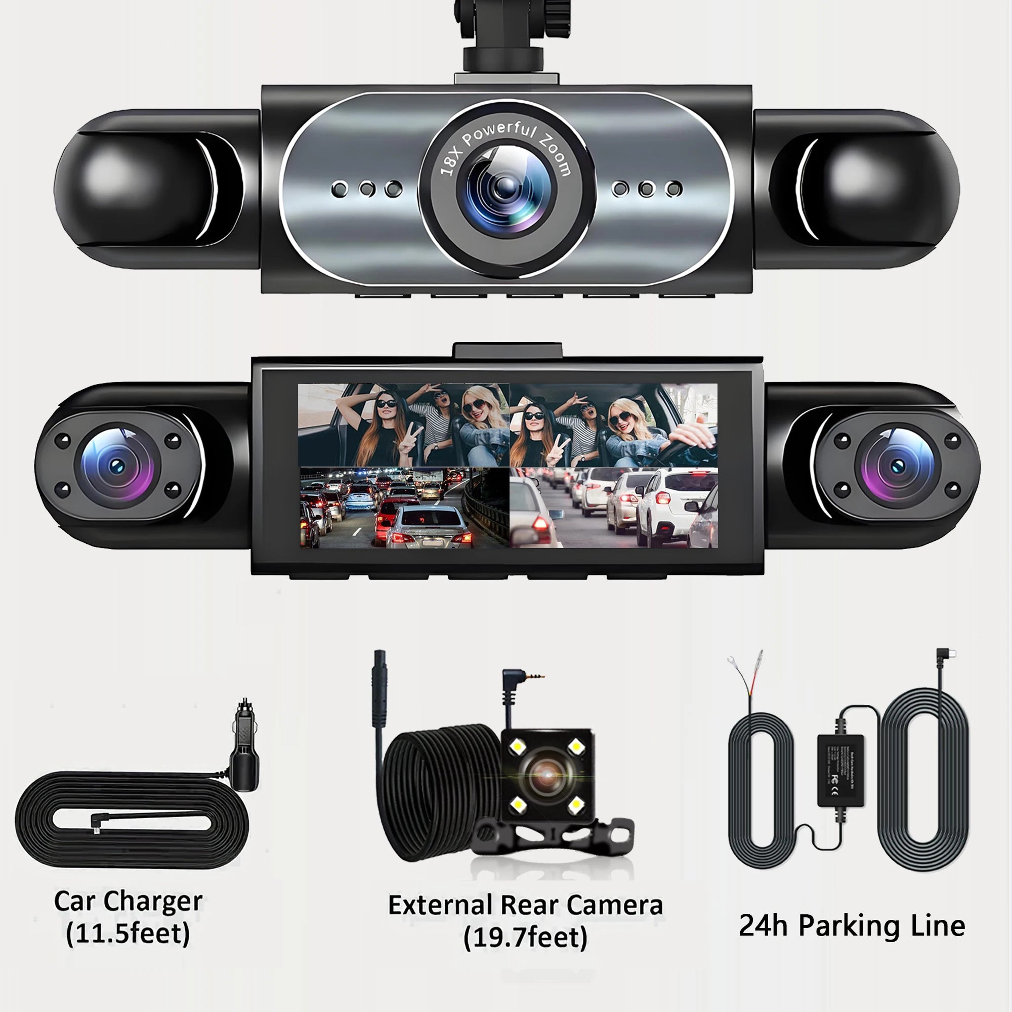 Dashcam Voiture 4 Caméras 360° — Vision Nocturne & Surveillance 24/7