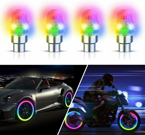 Bouchons de Valve LED Voiture — Lot de 4, Éclairage Roue Automatique