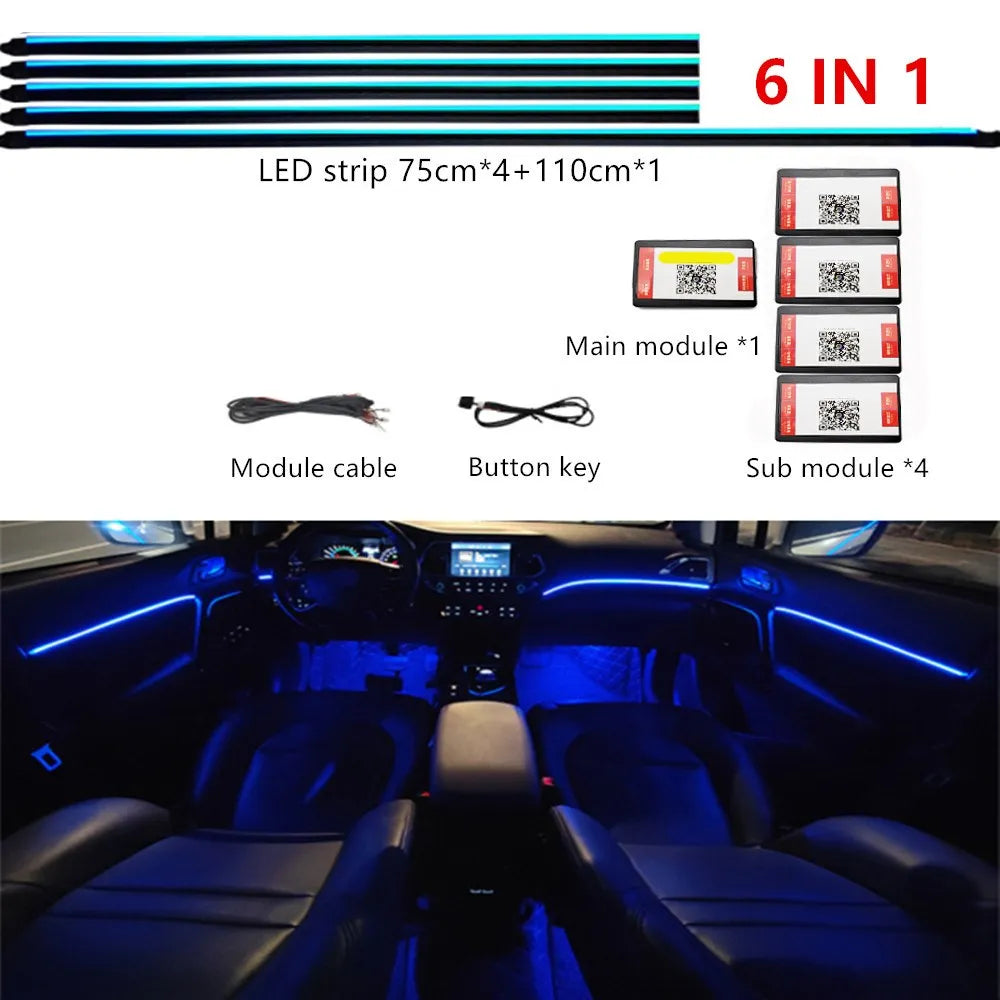 Kit Éclairage LED Intérieur Voiture RVB — App, Musique & Télécommande