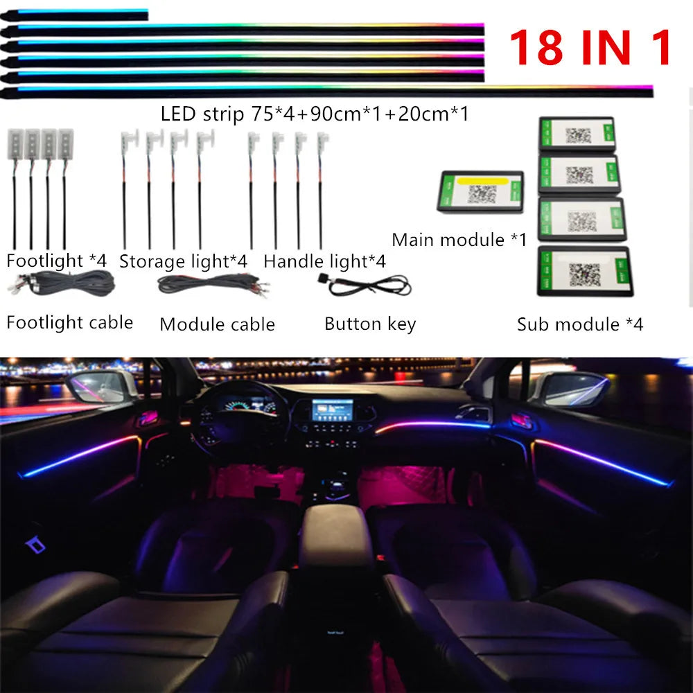 Kit Éclairage LED Intérieur Voiture RVB — App, Musique & Télécommande