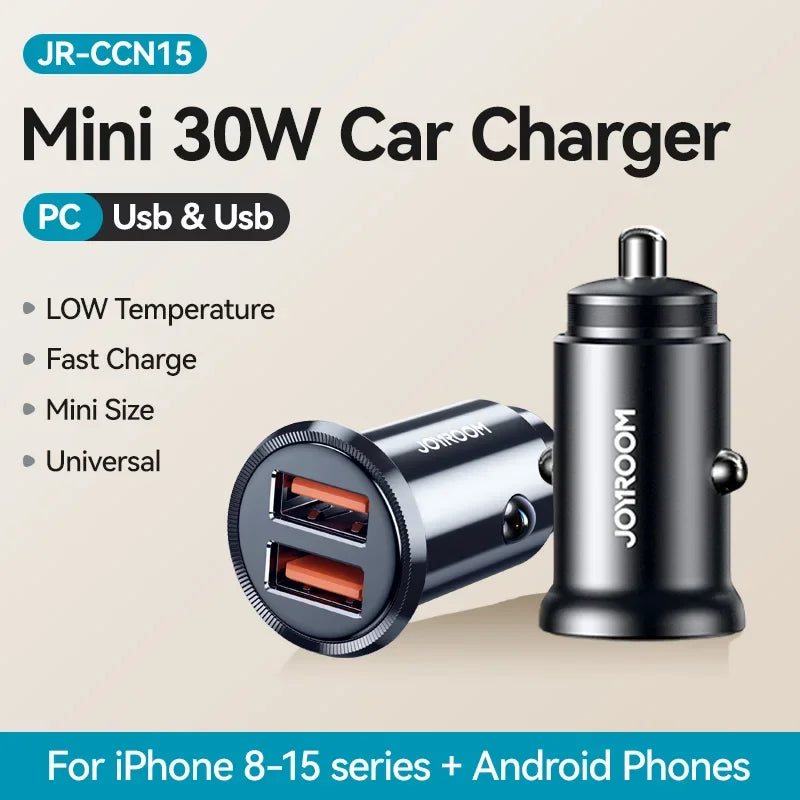 Chargeur Voiture Joyroom 30W — Charge Rapide USB-C & QC 3.0