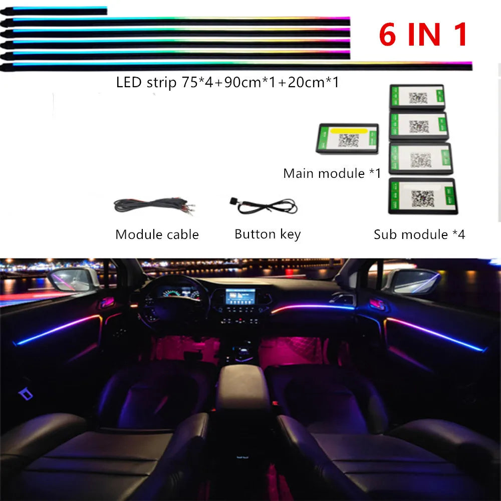 Kit Éclairage LED Intérieur Voiture RVB — App, Musique & Télécommande