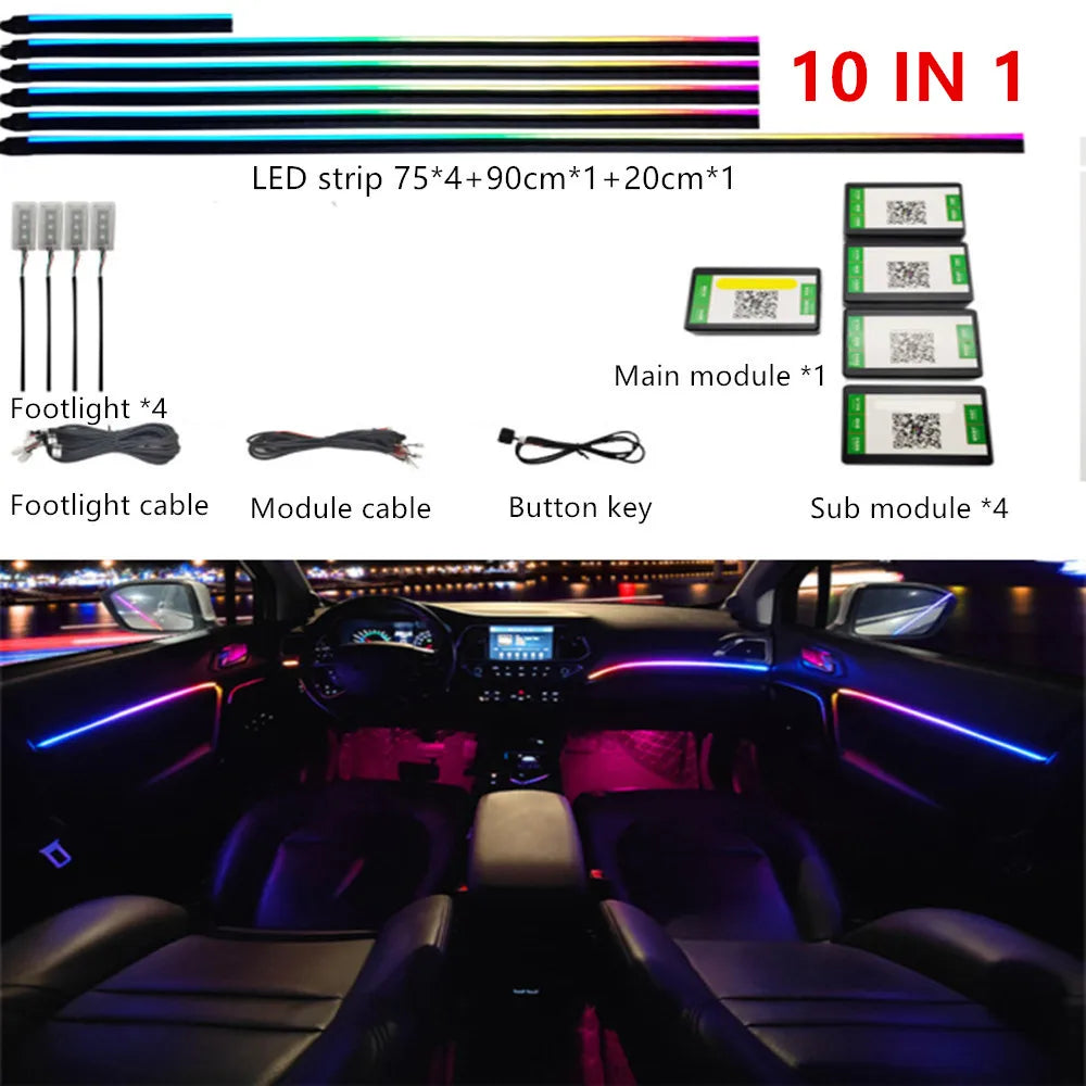 Kit Éclairage LED Intérieur Voiture RVB — App, Musique & Télécommande