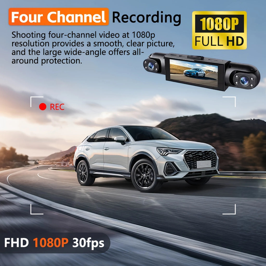 Dashcam Voiture 4 Caméras 360° — Vision Nocturne & Surveillance 24/7