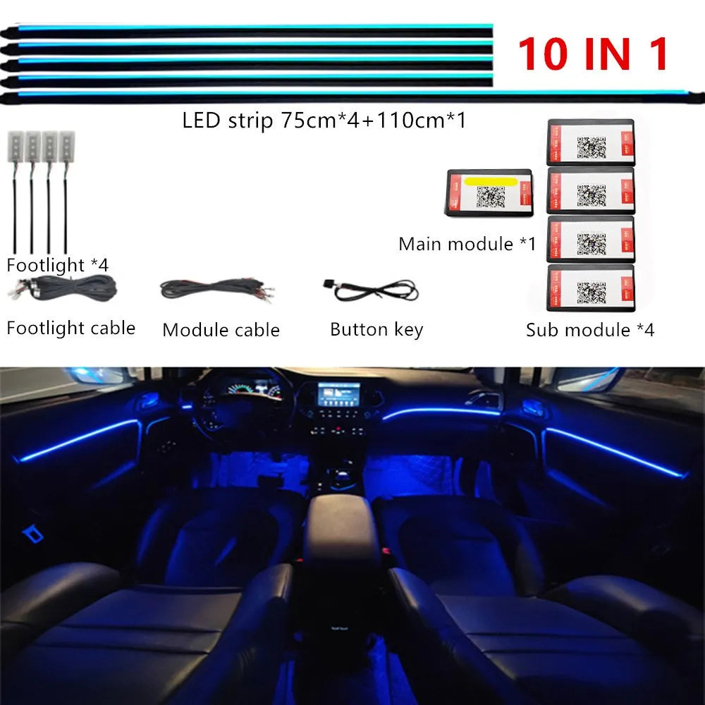 Kit Éclairage LED Intérieur Voiture RVB — App, Musique & Télécommande