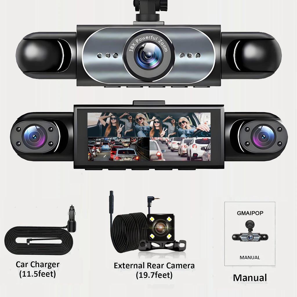 Dashcam Voiture 4 Caméras 360° — Vision Nocturne & Surveillance 24/7