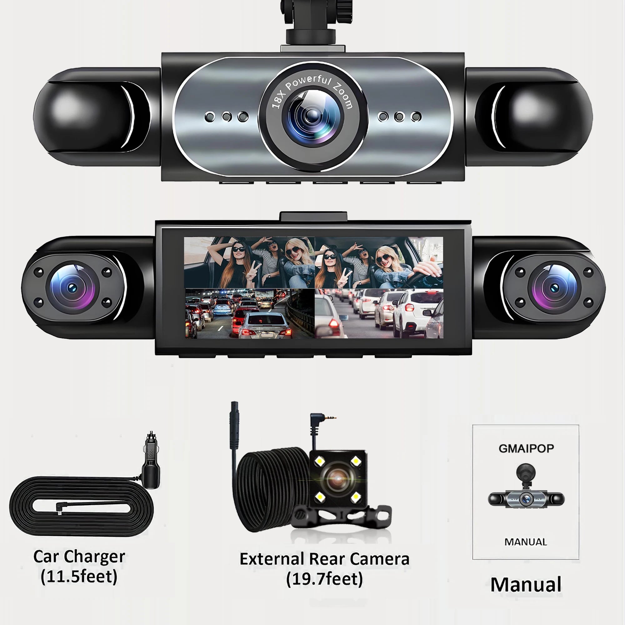 Dashcam Voiture 4 Caméras 360° — Vision Nocturne & Surveillance 24/7