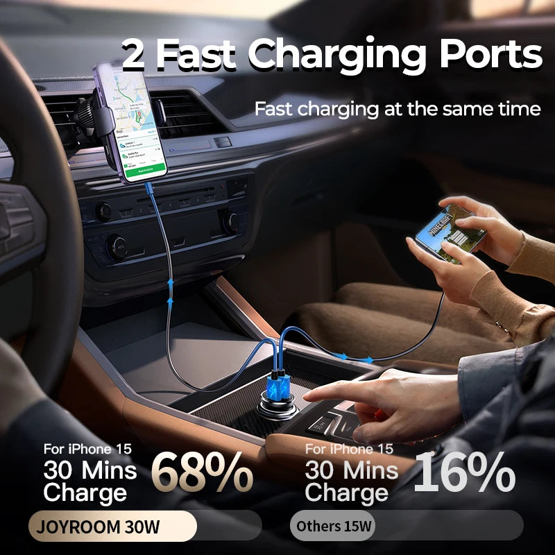 Chargeur Voiture Joyroom 30W — Charge Rapide USB-C & QC 3.0