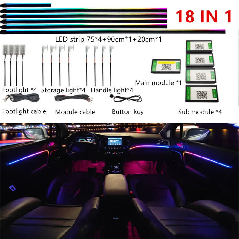 Kit Éclairage LED Intérieur Voiture RVB — App, Musique & Télécommande