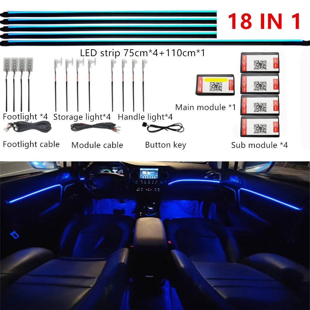 Kit Éclairage LED Intérieur Voiture RVB — App, Musique & Télécommande