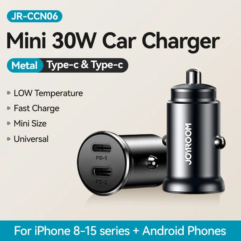 Chargeur Voiture Joyroom 30W — Charge Rapide USB-C & QC 3.0