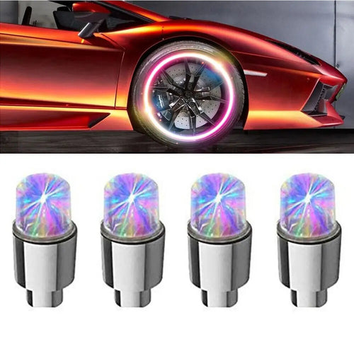 Bouchons de Valve LED Voiture — Lot de 4, Éclairage Roue Automatique