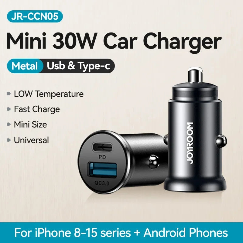 Chargeur Voiture Joyroom 30W — Charge Rapide USB-C & QC 3.0