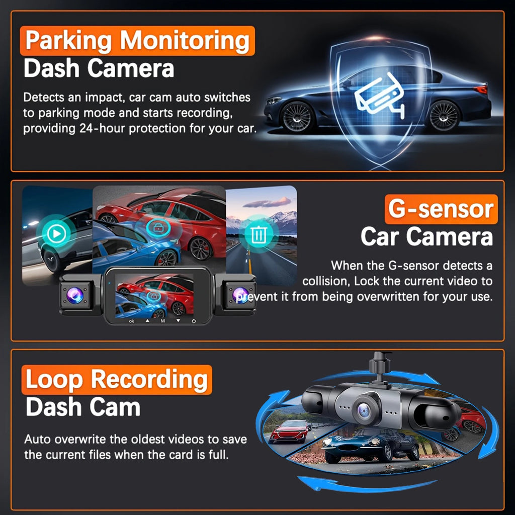 Dashcam Voiture 4 Caméras 360° — Vision Nocturne & Surveillance 24/7